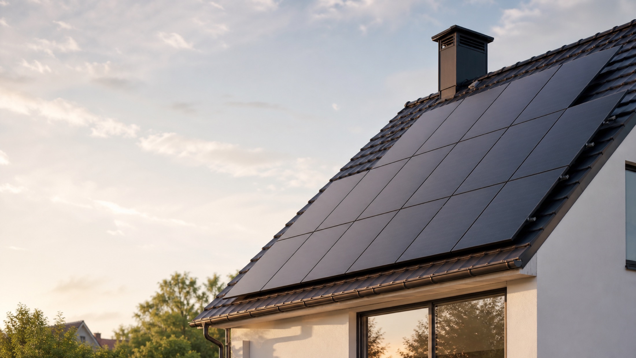Zonnepanelen op modern Nederlands dak